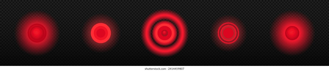 Neon circle glowing dot. Round transparent colored neon red point vector