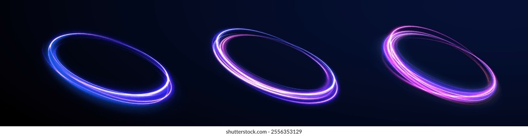 Neon circle glowing light explodes on a background. Png sparkling magical dust particles, bright Star. Transparent shining sun, bright flash, png, effect, wave,neon,line.