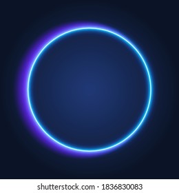 Círculo neón, efecto luminoso sobre el fondo oscuro, ilustración vectorial.