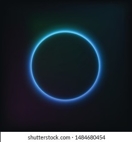 Neon circle on a dark background glowing. Element.