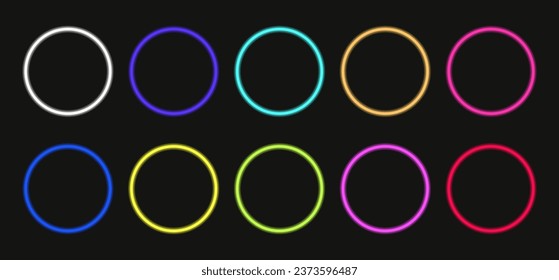 Círculo neón sobre un fondo oscuro. Vigas luminescentes de luz láser. Efecto de perno de trueno luminoso, explosión de flash fluorescente eléctrico brillante. Ilustración del vector