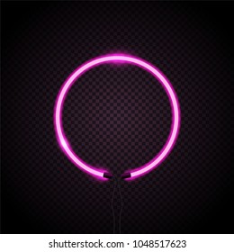 Neon circle with purple light effect on dark background, vector illustration