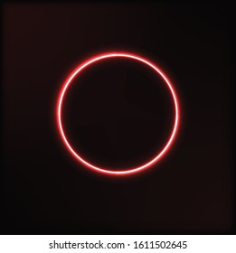 Neon circle red glowing on a dark background.For banner and advertising