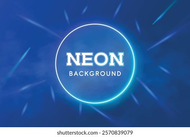 Neon Circle Shape Light Glowing With Smoke On Blue Background. Vector Illustration For Futiristic AI, Cloud Computing, Data Science, Smart Electric Technology Concept