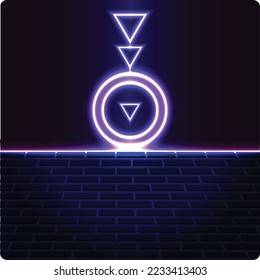 Neon circle and triangle frame or Vector abstract neon sign, tunnel, portal. Glowing geometric shapes or laser lines. Abstract background with space for your text