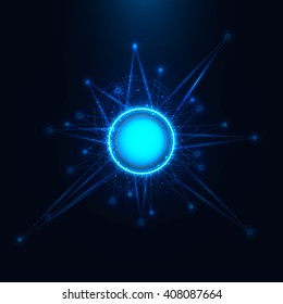 Neon circle . Vector futuristic technical background . Lights and neon particles
