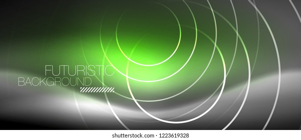 Antecedentes abstractos de los círculos neones, líneas brillantes, diseño tecnológico vectorial