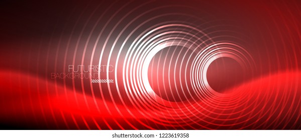 Antecedentes abstractos de los círculos neones, líneas brillantes, diseño tecnológico vectorial