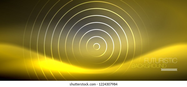 Neon circles abstract background, shiny lines, vector techno design