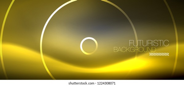 Neon circles abstract background, shiny lines, vector techno design