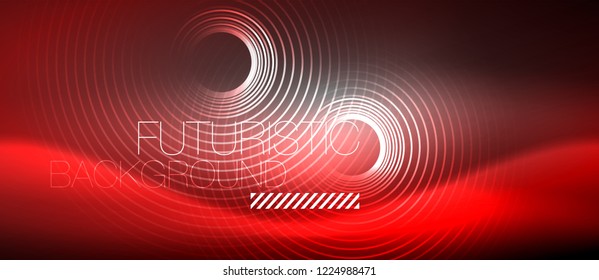 Antecedentes abstractos de los círculos neones, líneas brillantes, diseño tecnológico vectorial