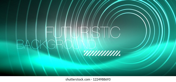 Antecedentes abstractos de los círculos neones, líneas brillantes, diseño tecnológico vectorial