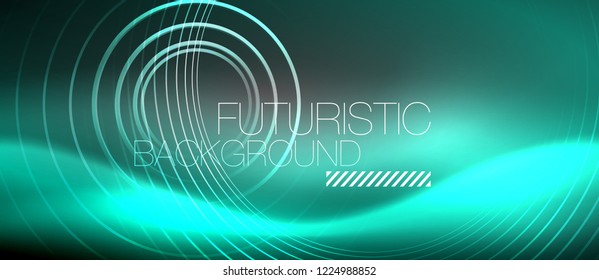 Neon circles abstract background, shiny lines, vector techno design