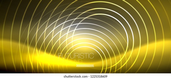 Neon circles abstract background, shiny lines, vector techno design
