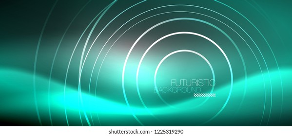 Neon circles abstract background, shiny lines, vector techno design