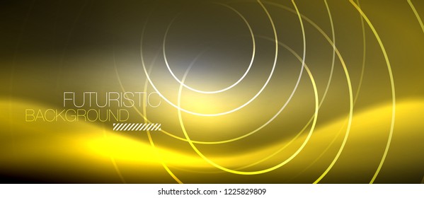 Neonringe, abstrakter Hintergrund, glänzende Linien, Vektortechno-Design