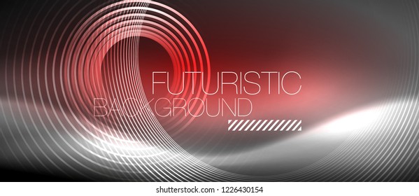 Neon circles abstract background, shiny lines, vector techno design
