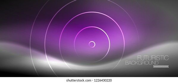 Neon circles abstract background, shiny lines, vector techno design