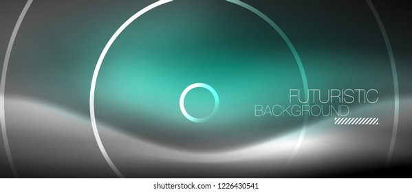 Neon circles abstract background, shiny lines, vector techno design
