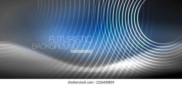 Neon circles abstract background, shiny lines, vector techno design
