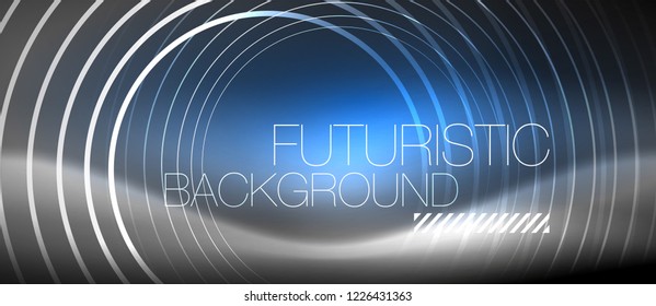 Neon circles abstract background, shiny lines, vector techno design
