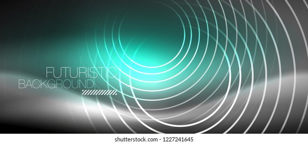Antecedentes abstractos de los círculos neones, líneas brillantes, diseño tecnológico vectorial