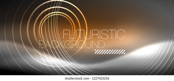 Neon circles abstract background, shiny lines, vector techno design