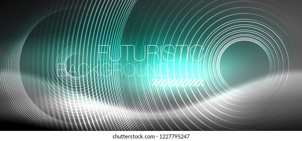 Antecedentes abstractos de los círculos neones, líneas brillantes, diseño tecnológico vectorial