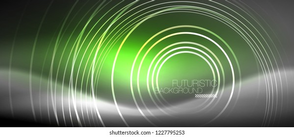Antecedentes abstractos de los círculos neones, líneas brillantes, diseño tecnológico vectorial