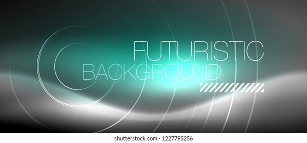 Neon circles abstract background, shiny lines, vector techno design