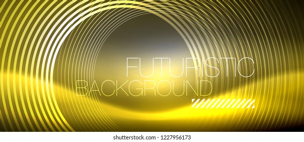 Neon circles abstract background, shiny lines, vector techno design
