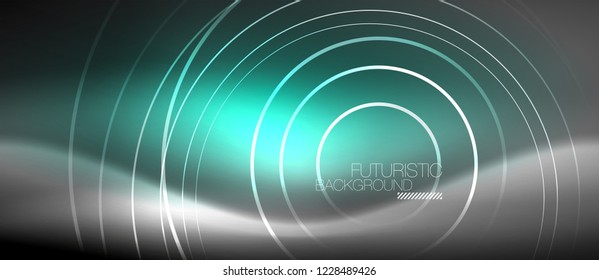 Neon circles abstract background, shiny lines, vector techno design