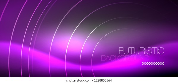 Neon circles abstract background, shiny lines, vector techno design