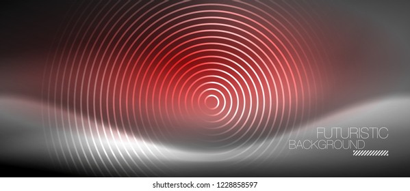 Neon circles abstract background, shiny lines, vector techno design