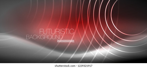 Neon circles abstract background, shiny lines, vector techno design