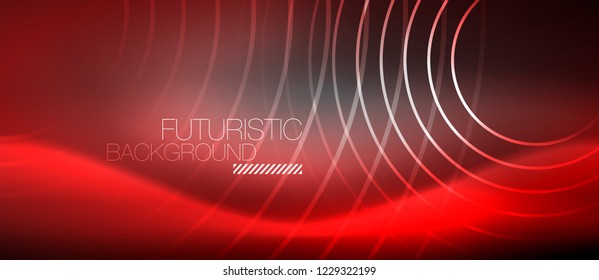 Neon circles abstract background, shiny lines, vector techno design