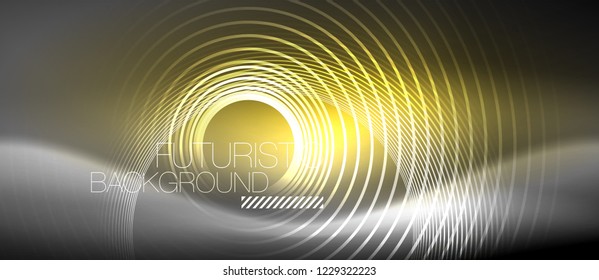Neon circles abstract background, shiny lines, vector techno design