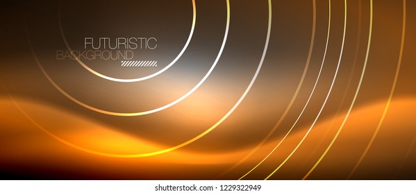 Neon circles abstract background, shiny lines, vector techno design