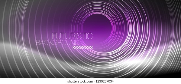 Antecedentes abstractos de los círculos neones, líneas brillantes, diseño tecnológico vectorial