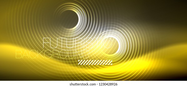 Neonringe, abstrakter Hintergrund, glänzende Linien, Vektortechno-Design