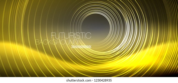 Antecedentes abstractos de los círculos neones, líneas brillantes, diseño tecnológico vectorial