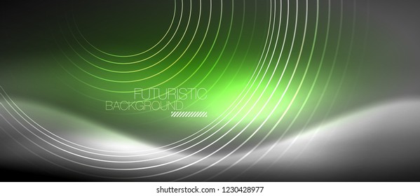 Antecedentes abstractos de los círculos neones, líneas brillantes, diseño tecnológico vectorial