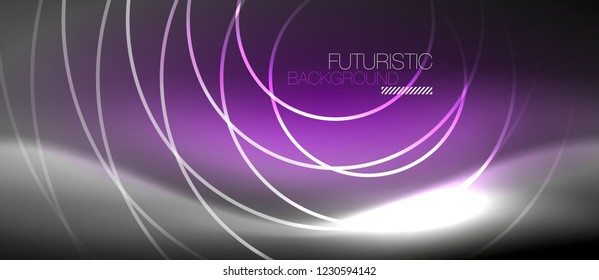 Antecedentes abstractos de los círculos neones, líneas brillantes, diseño tecnológico vectorial