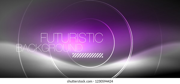 Neon circles abstract background, shiny lines, vector techno design