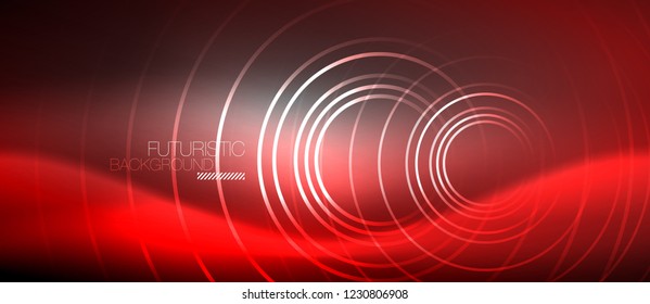 Antecedentes abstractos de los círculos neones, líneas brillantes, diseño tecnológico vectorial