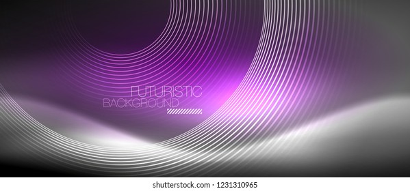 Antecedentes abstractos de los círculos neones, líneas brillantes, diseño tecnológico vectorial