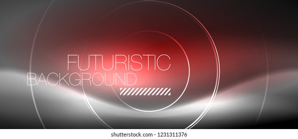 Neon circles abstract background, shiny lines, vector techno design