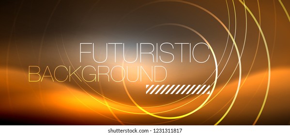 Neon circles abstract background, shiny lines, vector techno design