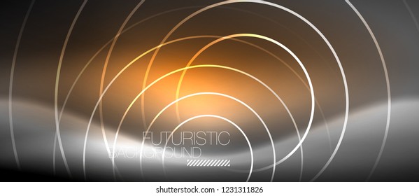 Neon circles abstract background, shiny lines, vector techno design