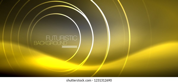 Antecedentes abstractos de los círculos neones, líneas brillantes, diseño tecnológico vectorial